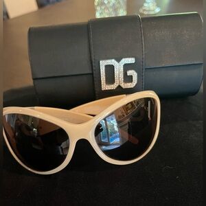 Dolce & Gabbana tan and rhinestone “DG” sunglasses with matching case